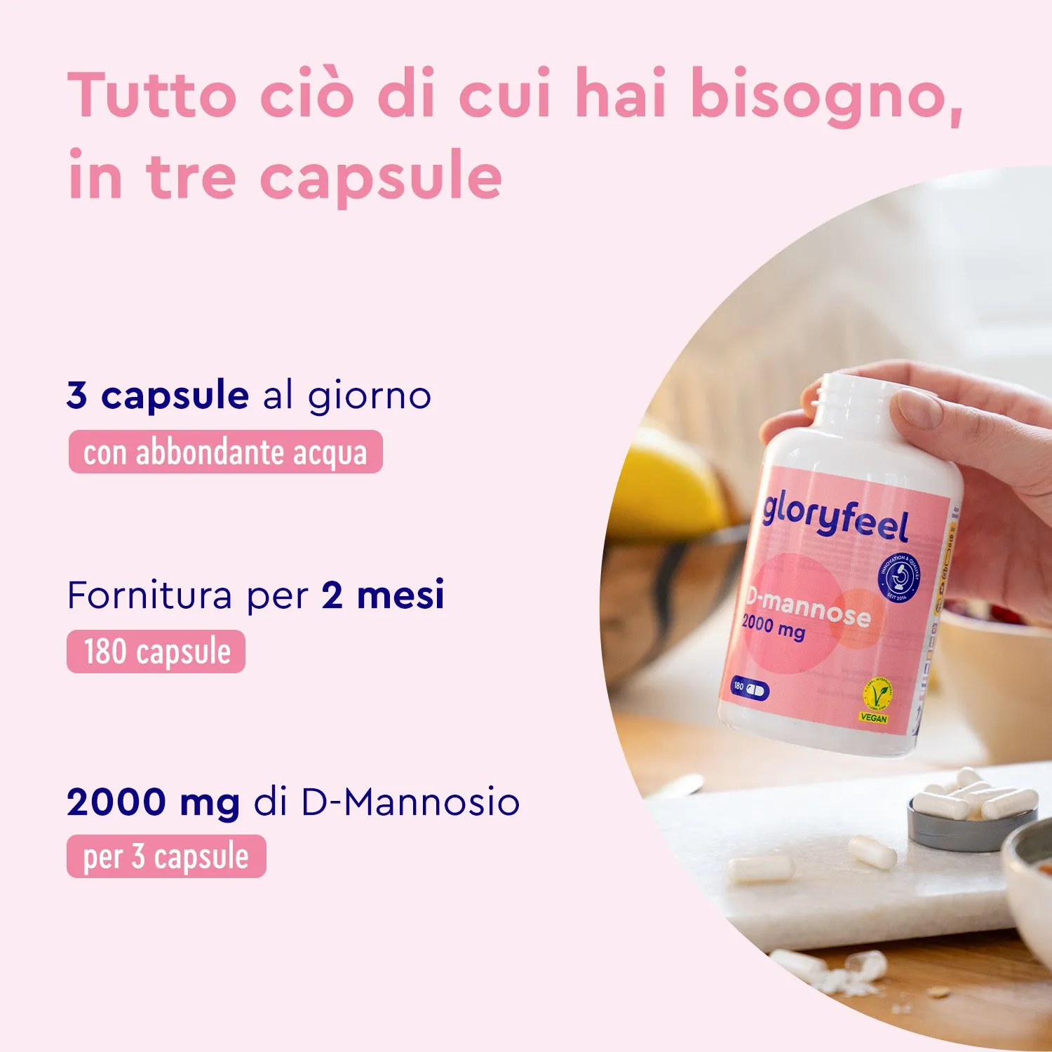 gloryfeel D-Mannosio 2000 mg 180 capsule vegane