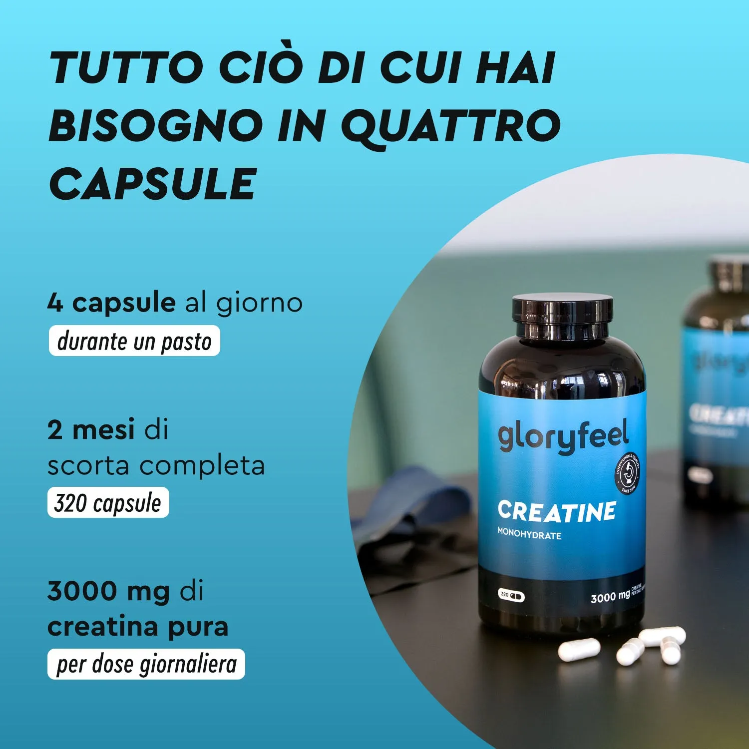 Gloryfeel Creatina 3000mg capsule monoidrato vegane