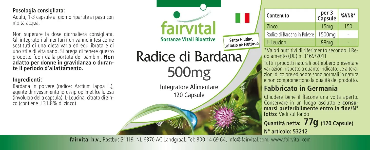 Fairvital Bardana 500 mg capsule 120 capsule con zinco