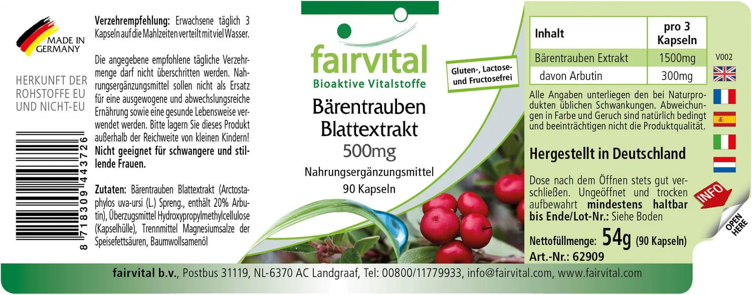 Fairvital Uva Ursi 500 mg capsule 90 pezzi arbutina
