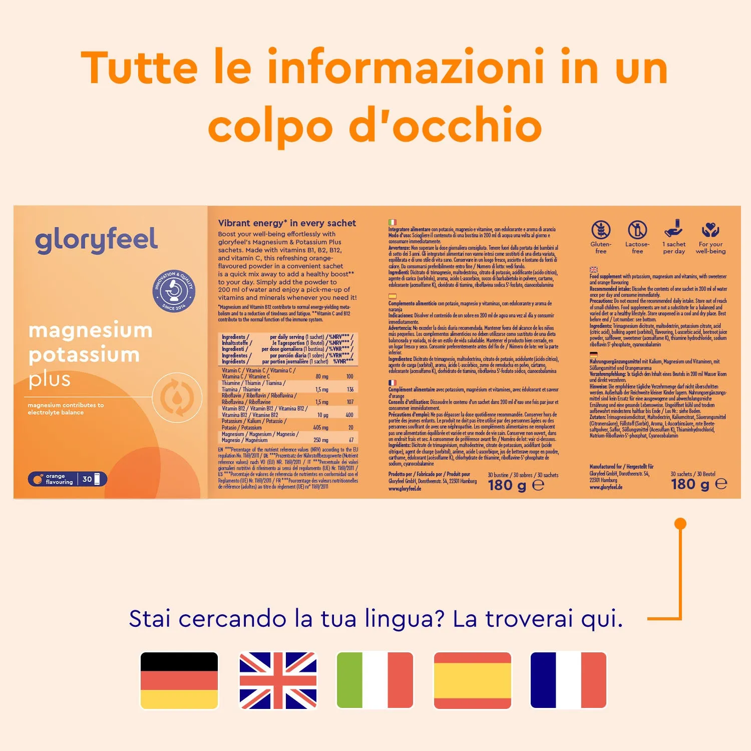 gloryfeel Magnesio Potassio bustine gusto arancia