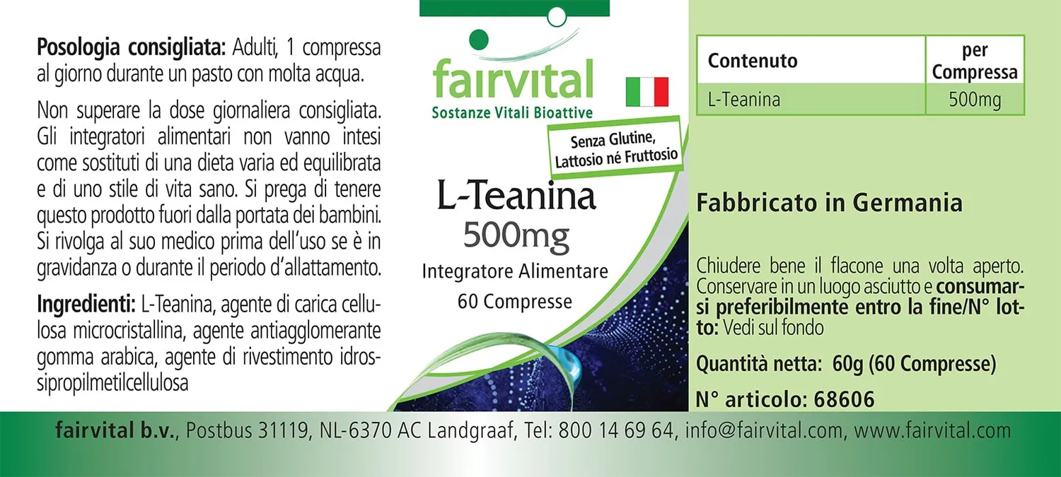 Fairvital L-Teanina 500 mg compresse 60 compresse vegane