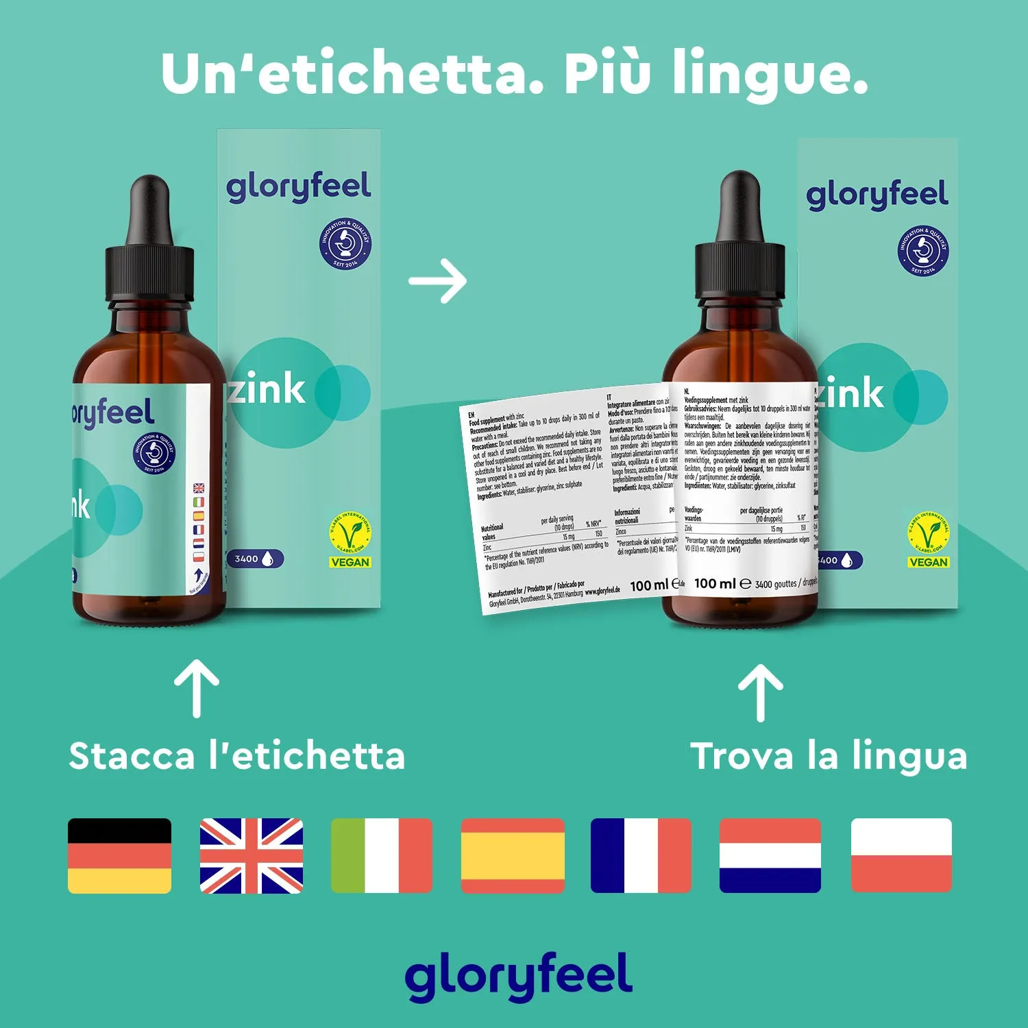 gloryfeel Zinco in Gocce minerali vegano