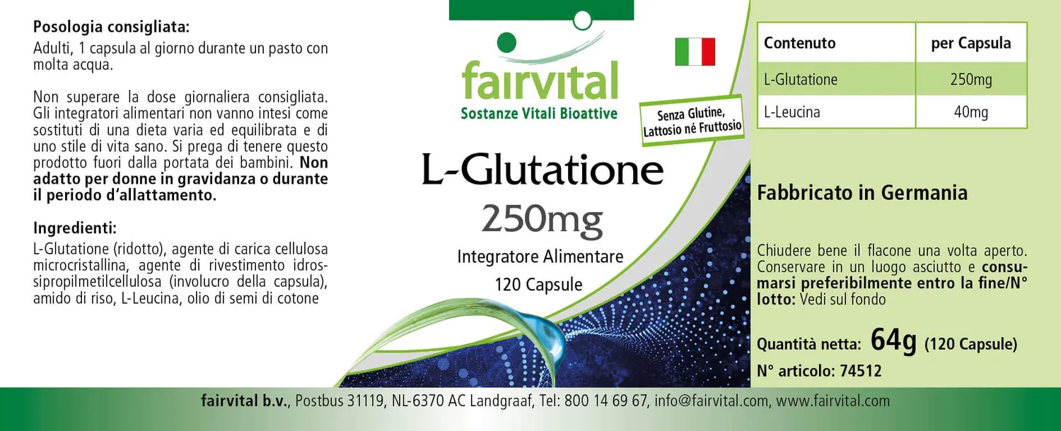 fairvital L-Glutatione 250 mg capsule 120 capsule vegane ridotto